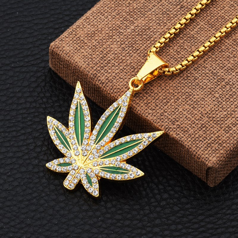 Rhinestone Weed Pendant Neckla - Dry Herb Vaping Accessories review and price