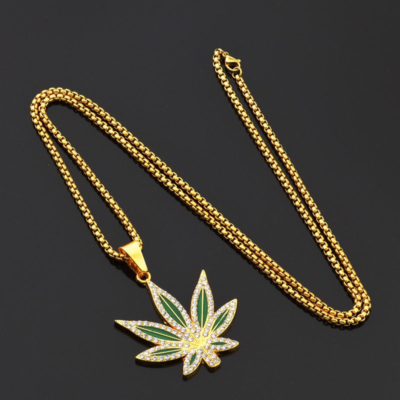 Rhinestone Weed Pendant Neckla - Dry Herb Vaping Accessories review and price