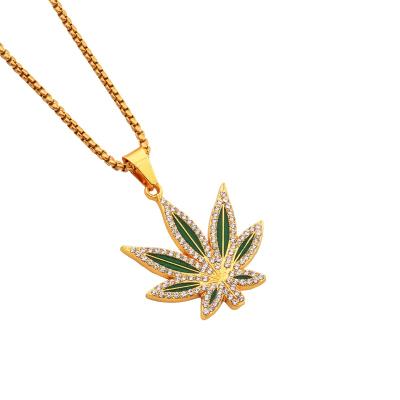 Rhinestone Weed Pendant Neckla - Dry Herb Vaping Accessories review and price
